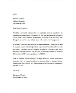 termination letter example early lease termination letter