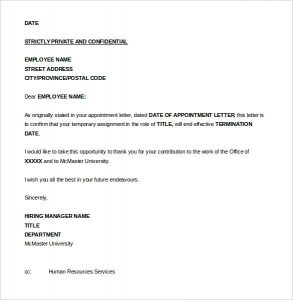 termination letter to employee seasonal job termination letter to employee word format