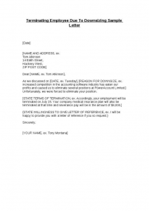 termination letter to employee terminating employee due to downsizing sample letter