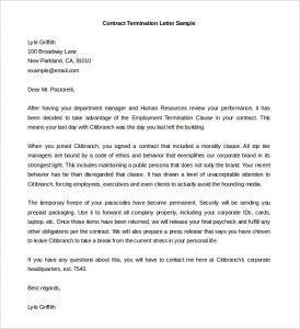 termination of contract termination of contract letter template free word format