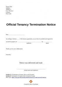 termination of lease letter end of tenancy letter template from landlord to tenant