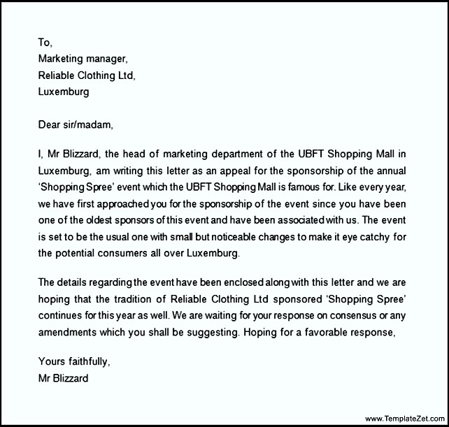 thank you letter for sponsorship