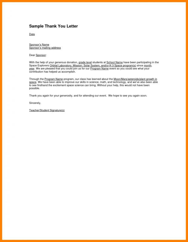 Thank You Letter For Sponsorship  Template Business