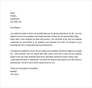 thank you letter for teacher thank you letter to teacher format