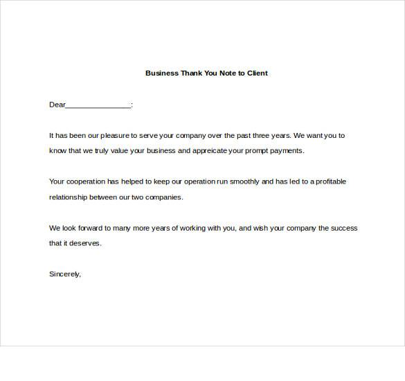 thank you letter to client for giving business