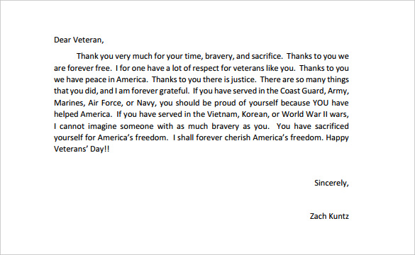 Thank You Letters To Veterans Examples Template Business