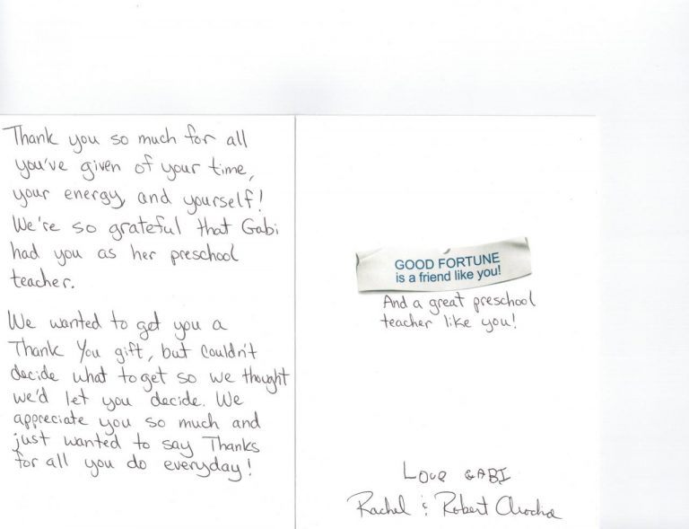 Thank You Note To Preschool Teacher | Template Business