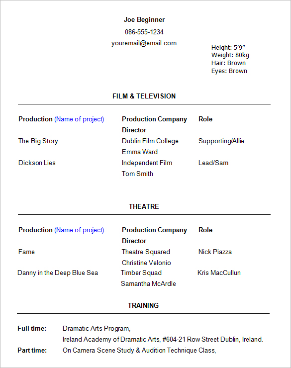 theater resume template