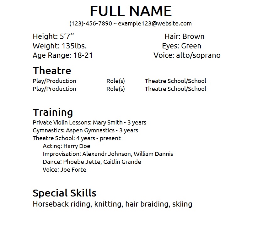 theater resume template