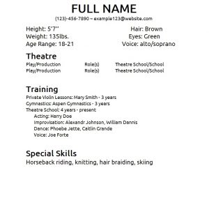 theatre resume template theater resume