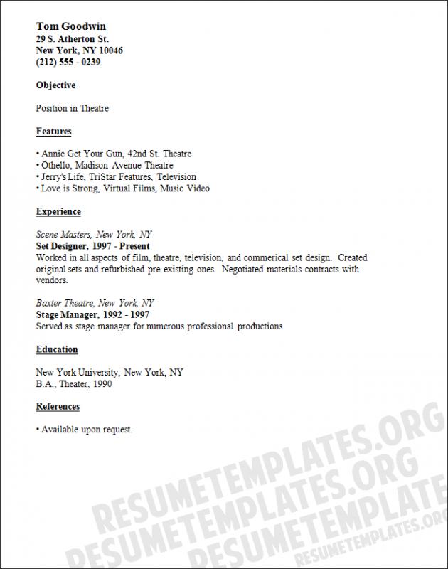 theatre resume template