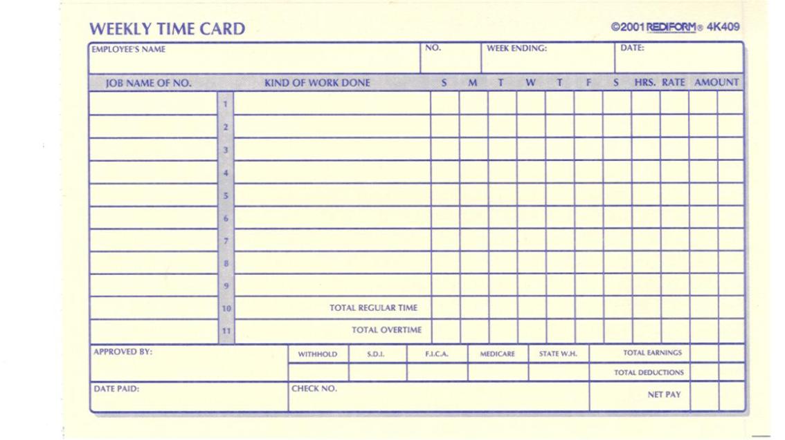 Time Card Template Template Business