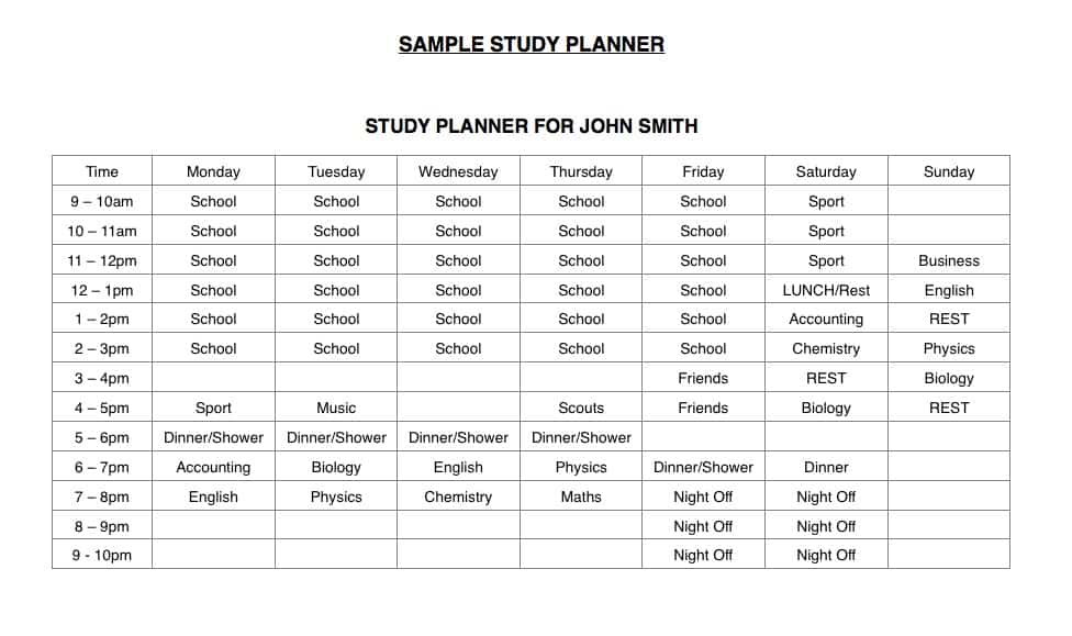 time schedules templates