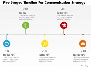 timeline powerpoint template five staged timeline for communication strategy flat powerpoint design slide