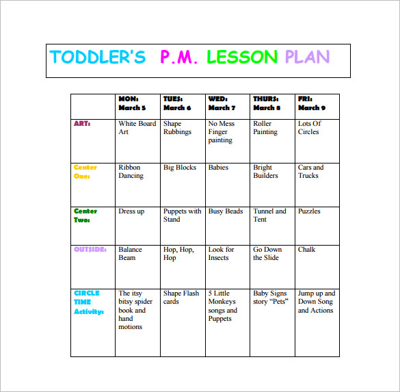 toddler lesson plans free