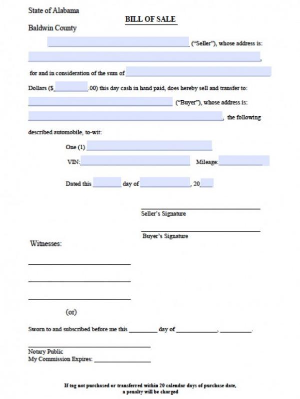 trailer bill of sale form