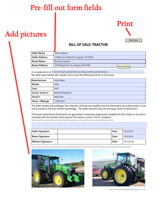 trailer bill of sale form