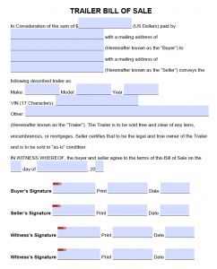 trailer bill of sale pdf trailer bill of sale form