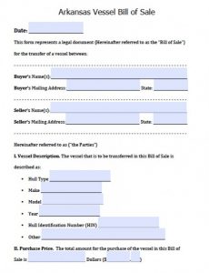 trailer bill of sale template arkansas vessel bill of sale x