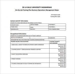 training plan template ojt training plan sample pdf template free download