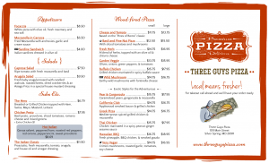 tri fold menu three guys pizza tri fold menu