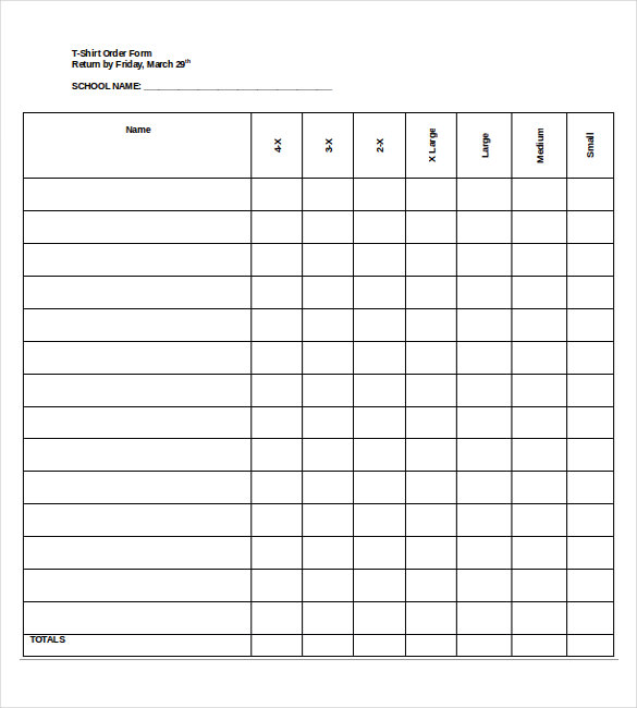 T Shirt Order Forms Printable