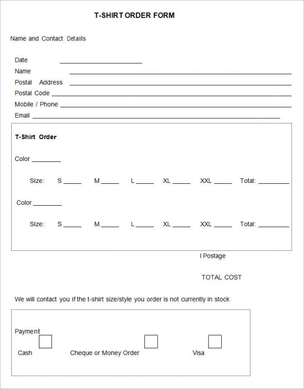 tshirt order form