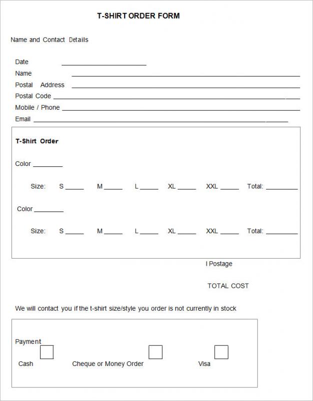 Tshirt Order Form Template Business