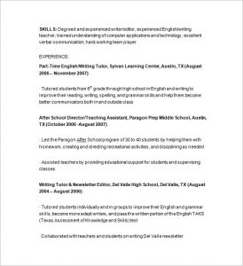 tutor resume sample part time tutor resume sample