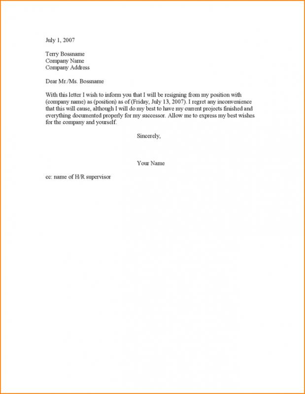 two weeks notice letter sample