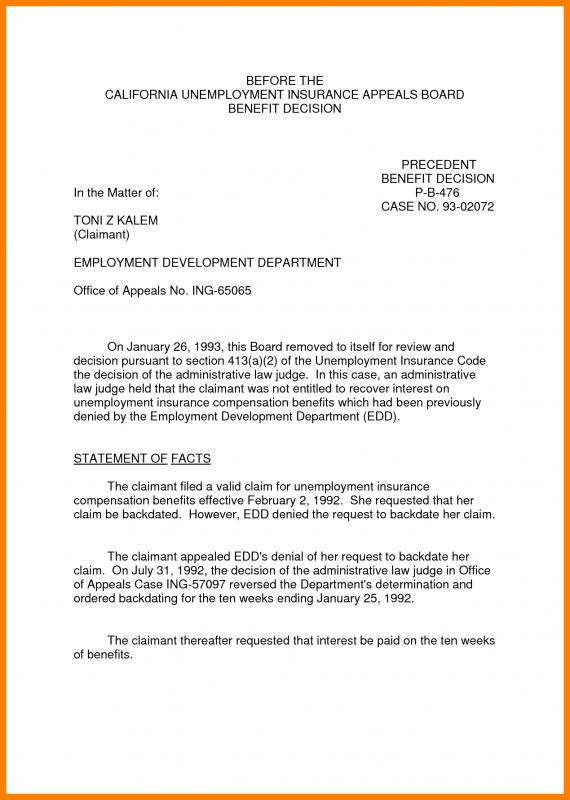 unemployment appeal letter