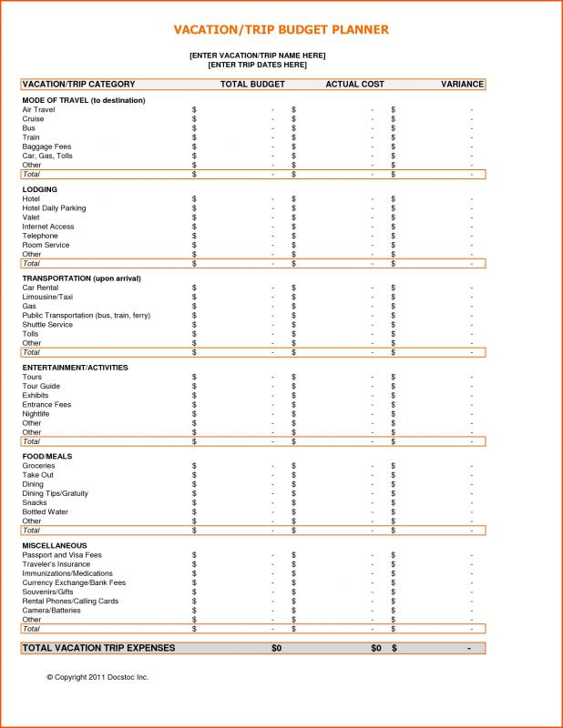 vacation budget planner