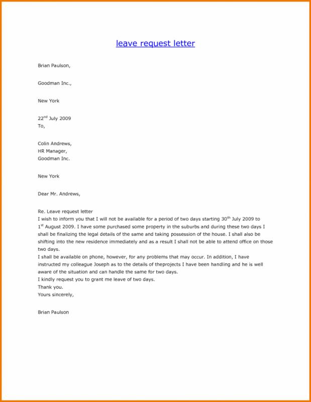 Vacation Request Letter 