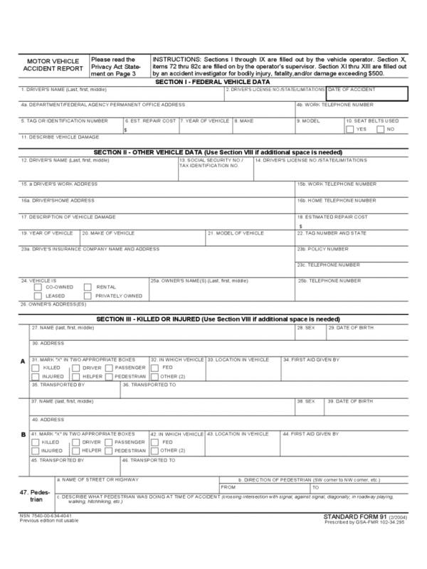 vehicle accident report form