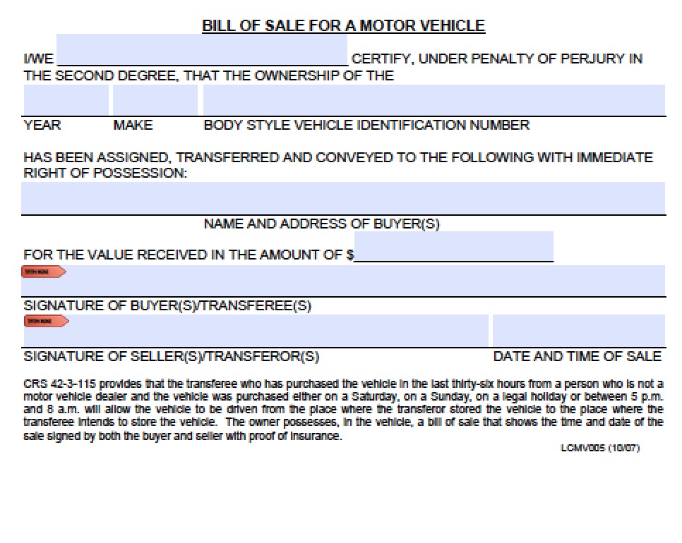 vehicle bill of sale template word