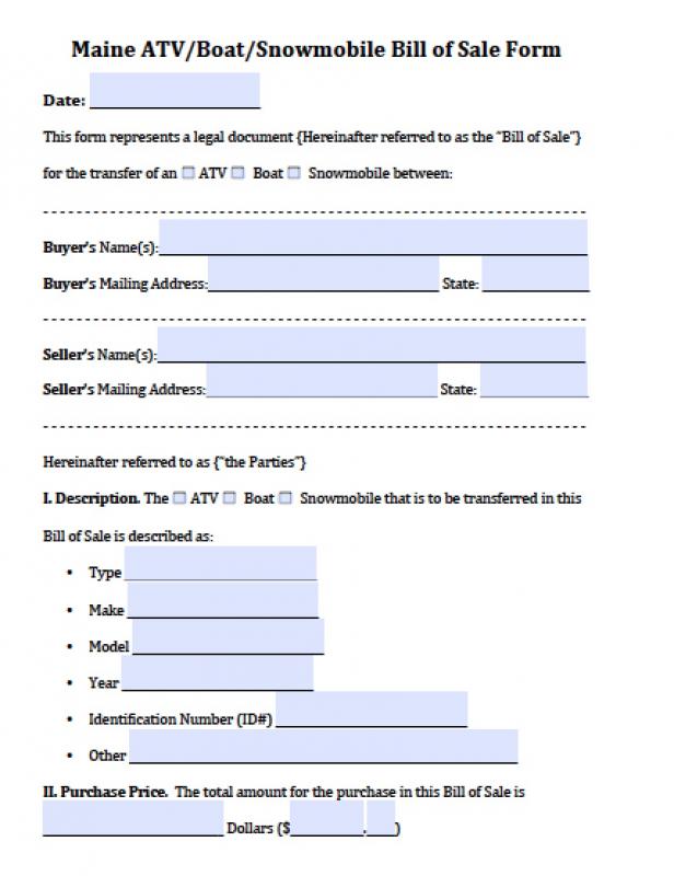 vehicle bill of sale template word