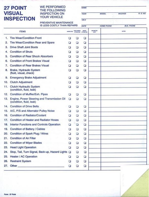 vehicle inspection form template