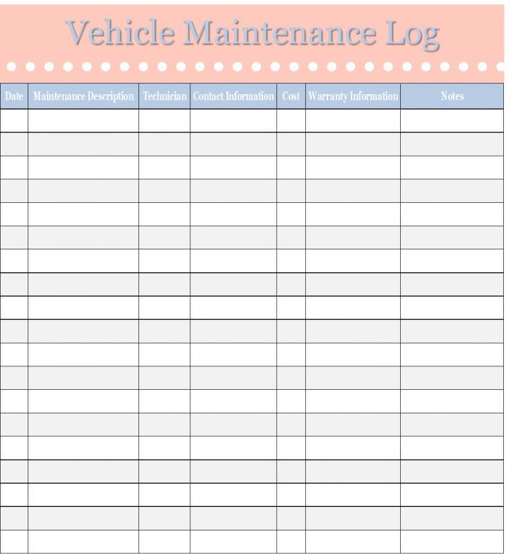 Dot Vehicle Maintenance Log Template