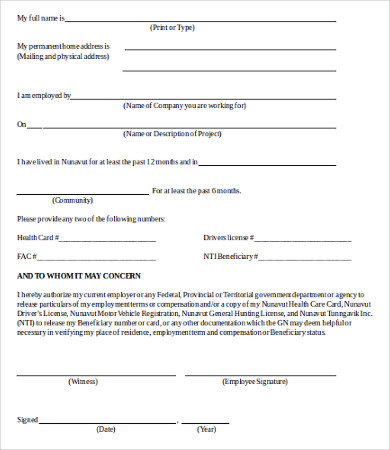 verification of employment form template