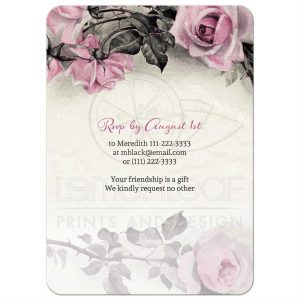 vintage business cards roundedrectangle pink grey silver roses birthday invitation back qm ub