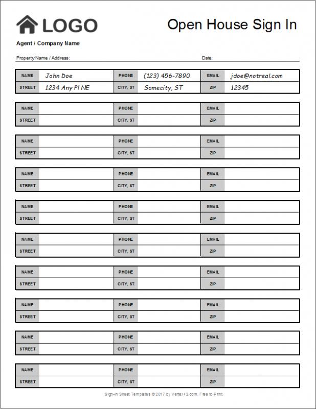 visitor sign in sheet template