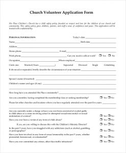 volunteer application form church volunteer application form