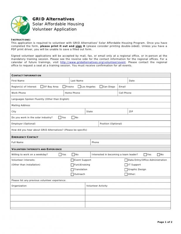 volunteer application form