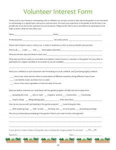 volunteer form template summer in the school garden a resource for working with volunteers to maintain your school garden