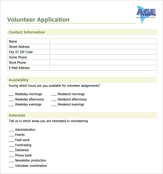 volunteer forms template