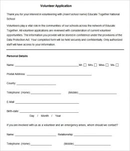 volunteer forms template sample volunteer application template pdf download