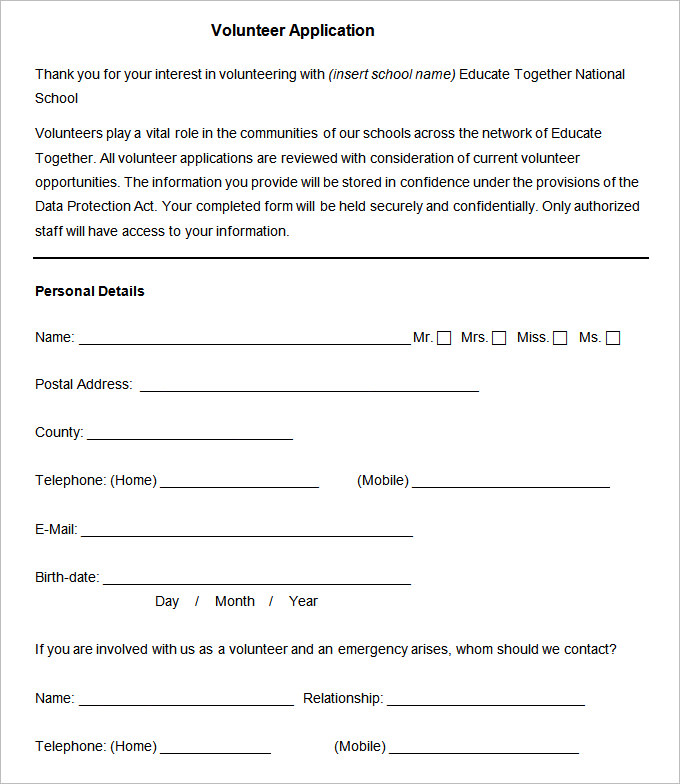 Volunteer Forms Template Template Business
