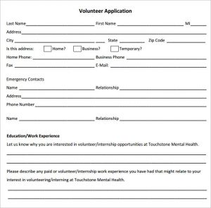 volunteer forms template volunteer application template download