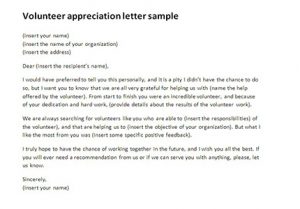 volunteer thank you letter volunteer appreciation letter sample