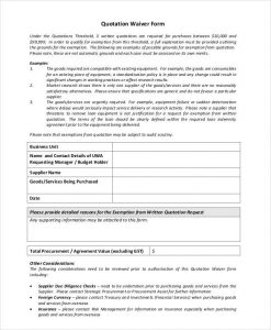 waiver form template printable quotation waiver form